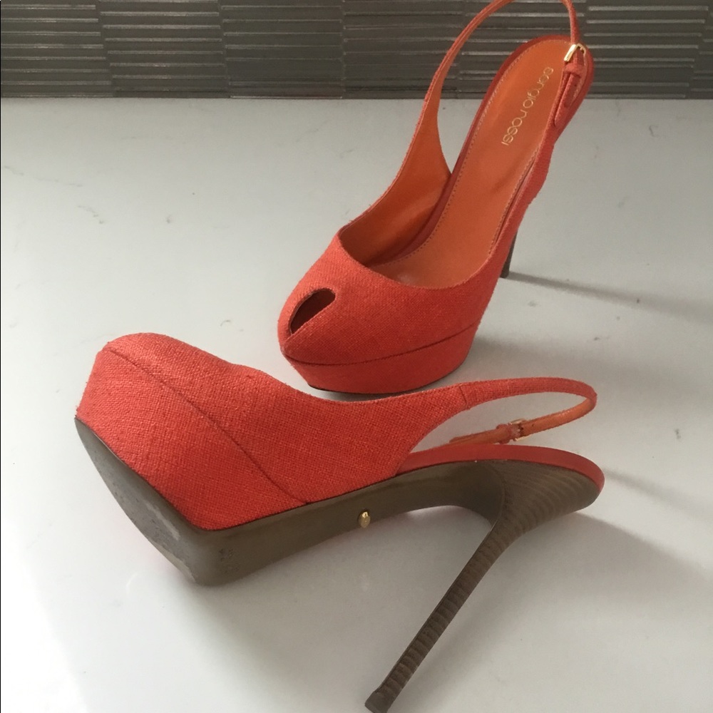 Sergio Rossi Orange Peep-toe Platform Stiletto Heels - EU 39.5